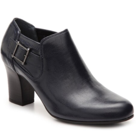 Franco Sarto dark navy almond toe rapport ankle booties block heel stretch 8.5M - Picture 1 of 8